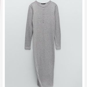 NWT ZARA Bodycon Gray Ribbed Soft Sweater Dress  Size: S